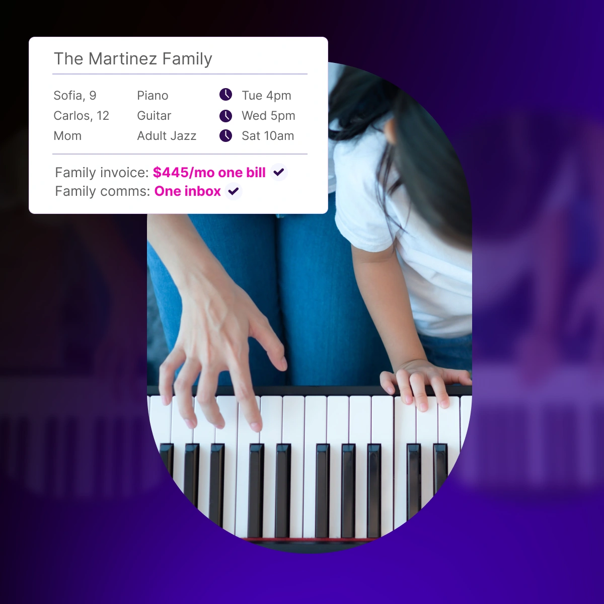 Organized Family Music Session – Opus1: Everything You Need to Run Your School in One Place Family piano session organized through Mindbody scheduling app - Opus1: Everything You Need to Run Your School in One Place