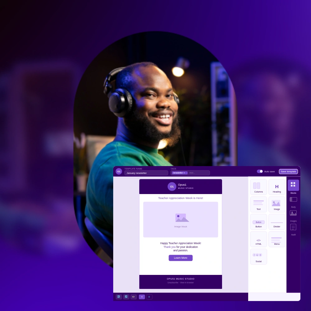 Man using Opus1 Plus interface on a computer screen - Opus1: Everything You Need to Run Your School in One Place
