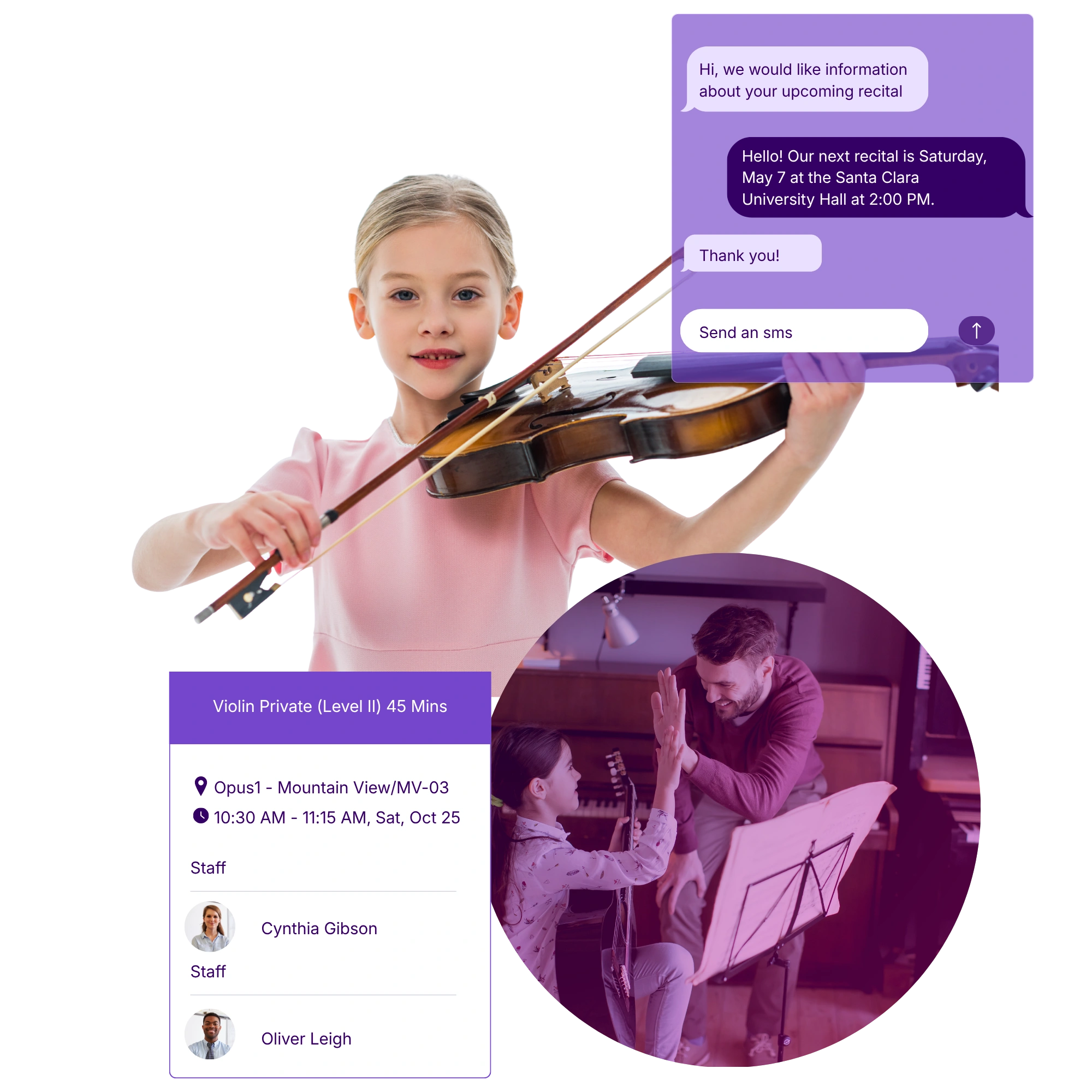 Young girl playing violin, showcasing wellness living through music education - Opus1: Everything You Need to Run Your School in One Place