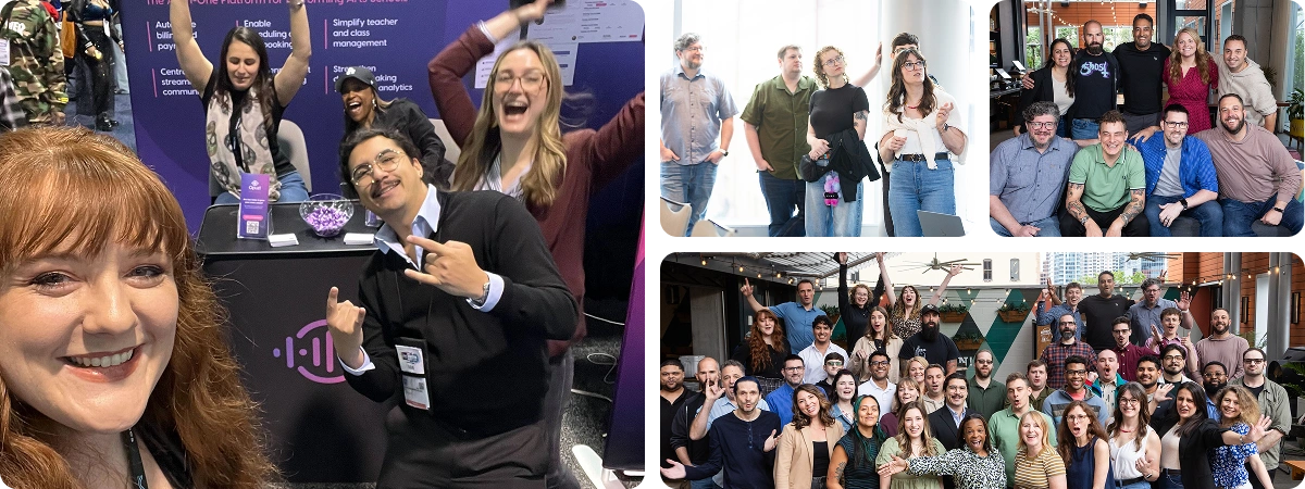 Team members celebrating at tech conference and group events - Opus1: Everything You Need to Run Your School in One Place