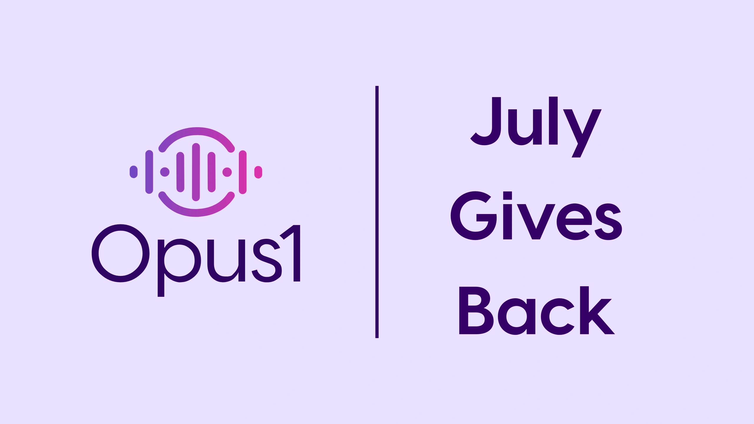 Opus1 logo with text 'July Gives Back' on purple background - Opus1: Everything You Need to Run Your School in One Place